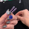 Round Cut White&Blue Sapphire Two in One Diamond Stud Earrings