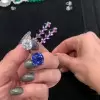 Round Cut White&Blue Sapphire Two in One Diamond Stud Earrings