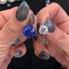 Round Cut White&Blue Sapphire Two in One Diamond Stud Earrings