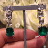 Emerald Cut White Sapphire&Emerald Stud Earrings