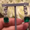 Emerald Cut White Sapphire&Emerald Stud Earrings