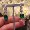 Emerald Cut White Sapphire&Emerald Stud Earrings
