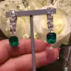 Emerald Cut White Sapphire&Emerald Stud Earrings
