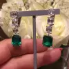Emerald Cut White Sapphire&Emerald Stud Earrings