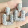 Round Cut White Sapphire Micro-paved Setting Square Hoop Earrings