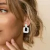 Round Cut White Sapphire Micro-paved Setting Square Hoop Earrings