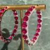 27ctw Round Cut Ruby Statement Hoop Earrings