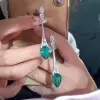 14ctw Pear Cut Emerald Art-deco Vintage Drop Earrings