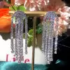 24ctw Round Cut White Sapphire Classic Chandelier Earrings