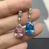 9ctw Pear Cut Aquamarine and Pink Sapphire Mismatched Earrings