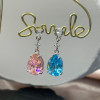 9ctw Pear Cut Aquamarine and Pink Sapphire Mismatched Earrings