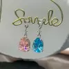 9ctw Pear Cut Aquamarine and Pink Sapphire Mismatched Earrings