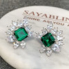 15ctw Asscher Cut Green Sapphire Cluster Stud Earring