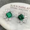 15ctw Asscher Cut Green Sapphire Cluster Stud Earring