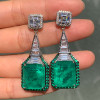 12.85ct Emerald Cut Green Sapphire Drop Earrings