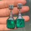 12.85ct Emerald Cut Green Sapphire Drop Earrings