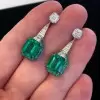 12.85ct Emerald Cut Green Sapphire Drop Earrings
