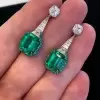 12.85ct Emerald Cut Green Sapphire Drop Earrings