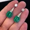 12.85ct Emerald Cut Green Sapphire Drop Earrings