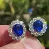 6ctw Oval Cut Sapphire Art Deco Stud Earrings