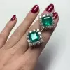 20ctw Asscher Cut Emerald Halo Big Stud Earrings