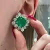 20ctw Asscher Cut Emerald Halo Big Stud Earrings