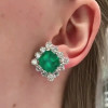 20ctw Asscher Cut Emerald Halo Big Stud Earrings