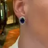 13.2ct Oval Cut Blue Sapphire Art Deco Stud Earrings