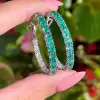 7.8ctw Round Cut Emerald Hoop Earrings