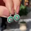 Art Deco Created Emerald Sapphire Target Drop Earrings