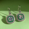 Art Deco Created Emerald Sapphire Target Drop Earrings