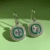 Art Deco Created Emerald Sapphire Target Drop Earrings