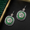 Art Deco Created Emerald Sapphire Target Drop Earrings