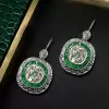 Art Deco Created Emerald Sapphire Target Drop Earrings