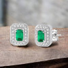 3ctw Emerald Cut Halo Stud Earrings