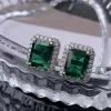 3.55ct Halo Emerald-cut Emerald Stud Earrings