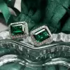 3.55ct Halo Emerald-cut Emerald Stud Earrings