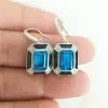 6ct Emerald Cut Blue Topaz Sapphire Drop Earrings
