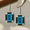 6ct Emerald Cut Blue Topaz Sapphire Drop Earrings