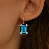 6ct Emerald Cut Blue Topaz Sapphire Drop Earrings