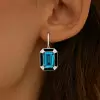 6ct Emerald Cut Blue Topaz Sapphire Drop Earrings