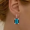 6ct Emerald Cut Blue Topaz Sapphire Drop Earrings