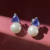 4ct Created Sapphire Pearl Drop Earrings