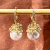 12mm Pearl Cluster Flower Elegant Drop Earrings