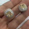 8ctw Cushion Cut Yellow Sapphire Paved Halo Stud Earrings