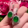Halo Cabochon Emerald Sapphire Drop Earrings