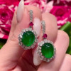 Halo Cabochon Emerald Sapphire Drop Earrings