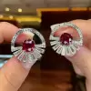 18.75ct Cushion Cut Ruby Sapphire Hoop Earrings