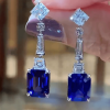 12ctw Emerald Cut Blue Sapphire Drop Earrings