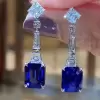 12ctw Emerald Cut Blue Sapphire Drop Earrings